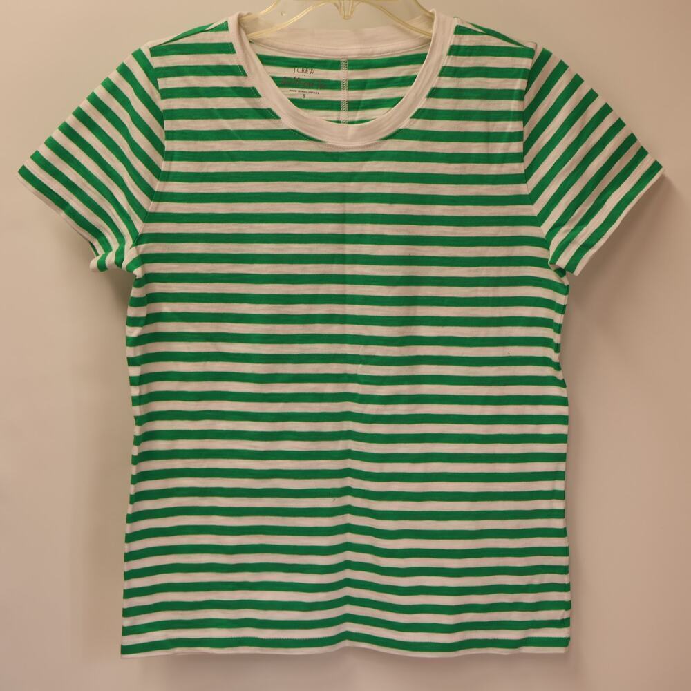 J. Crew AT466 Style Breton Girlfriend crewneck Tee  Size Small Green White
